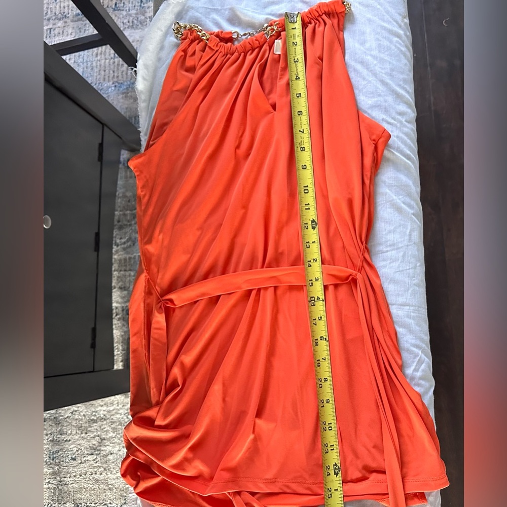 Michael Michael Kors Orange Belted Halter Tunic Gold Chain Neck Size M - Picture 11 of 12